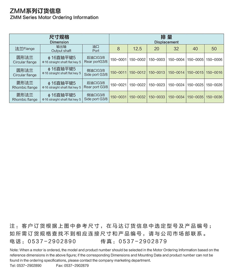 摆线液压马达型号参数